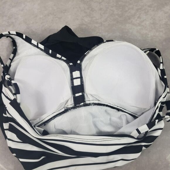 One Piece Swimsuit Womens 12 Black White Striped Tummy Control D Cup Ruched - Picture 7 of 13